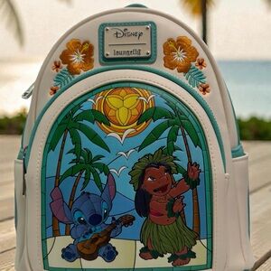 NWT Disney Loungefly Lilo & Stitch Stained Glass Mini Backpack